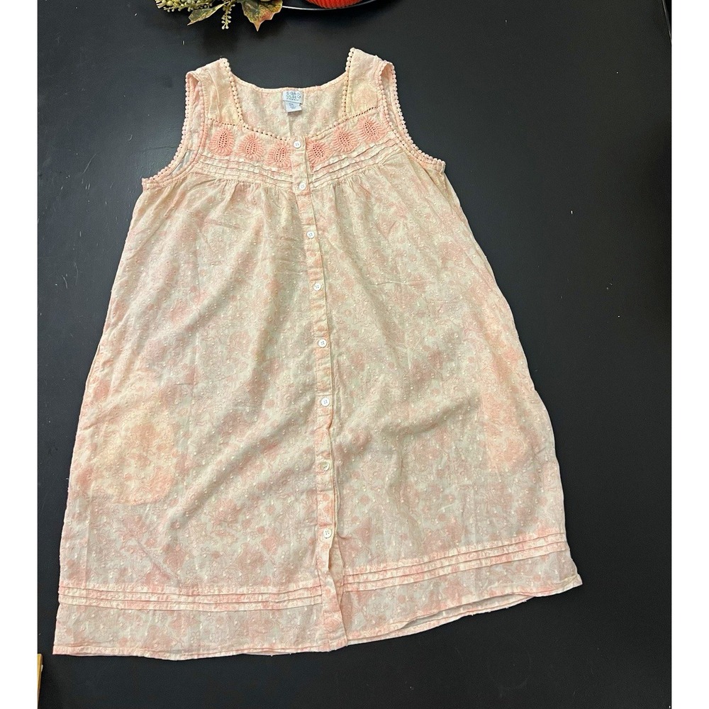 Sigrid Olsen Sleepwear Pink White Floral Embroidery 100% Cotton Nightgown Sz M